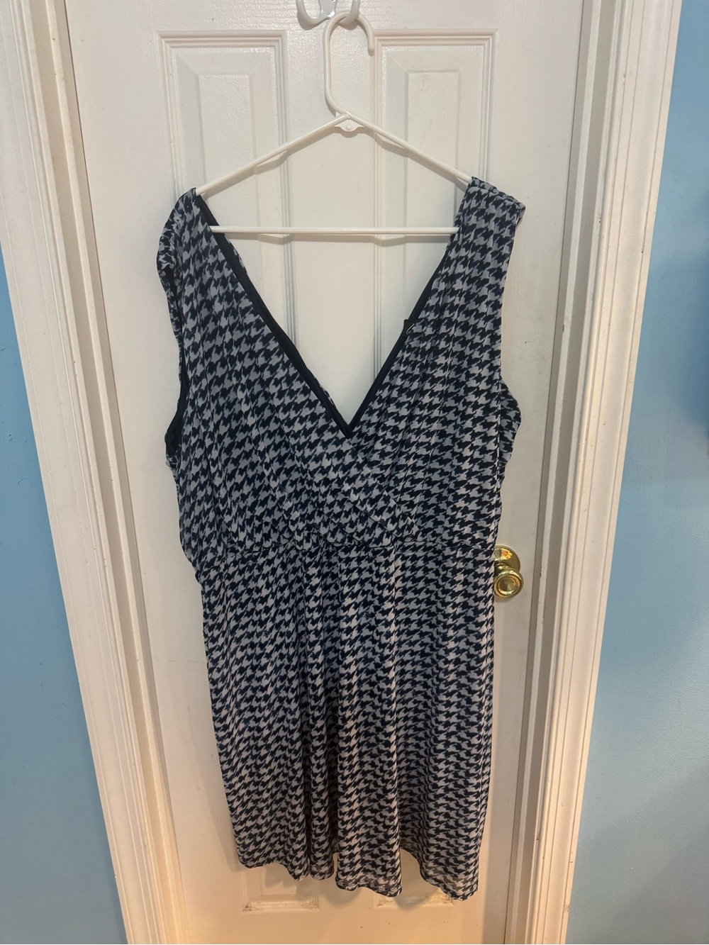 Lane Bryant Navy and White Houndstooth Midi Dress with Belt